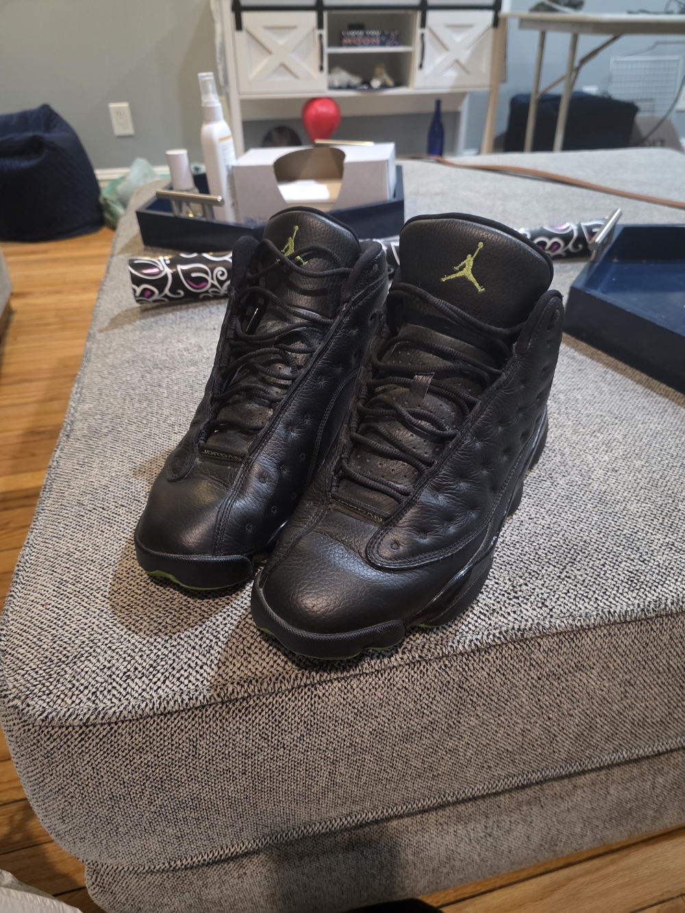 Jordan Men's Black Sneakers with Green Jumpman Accents